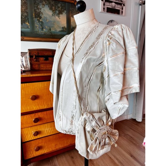 1980’s Med/Large Terry And Toni Designer Cream And Gold Leather Jacket Plus - Picture 2 of 11